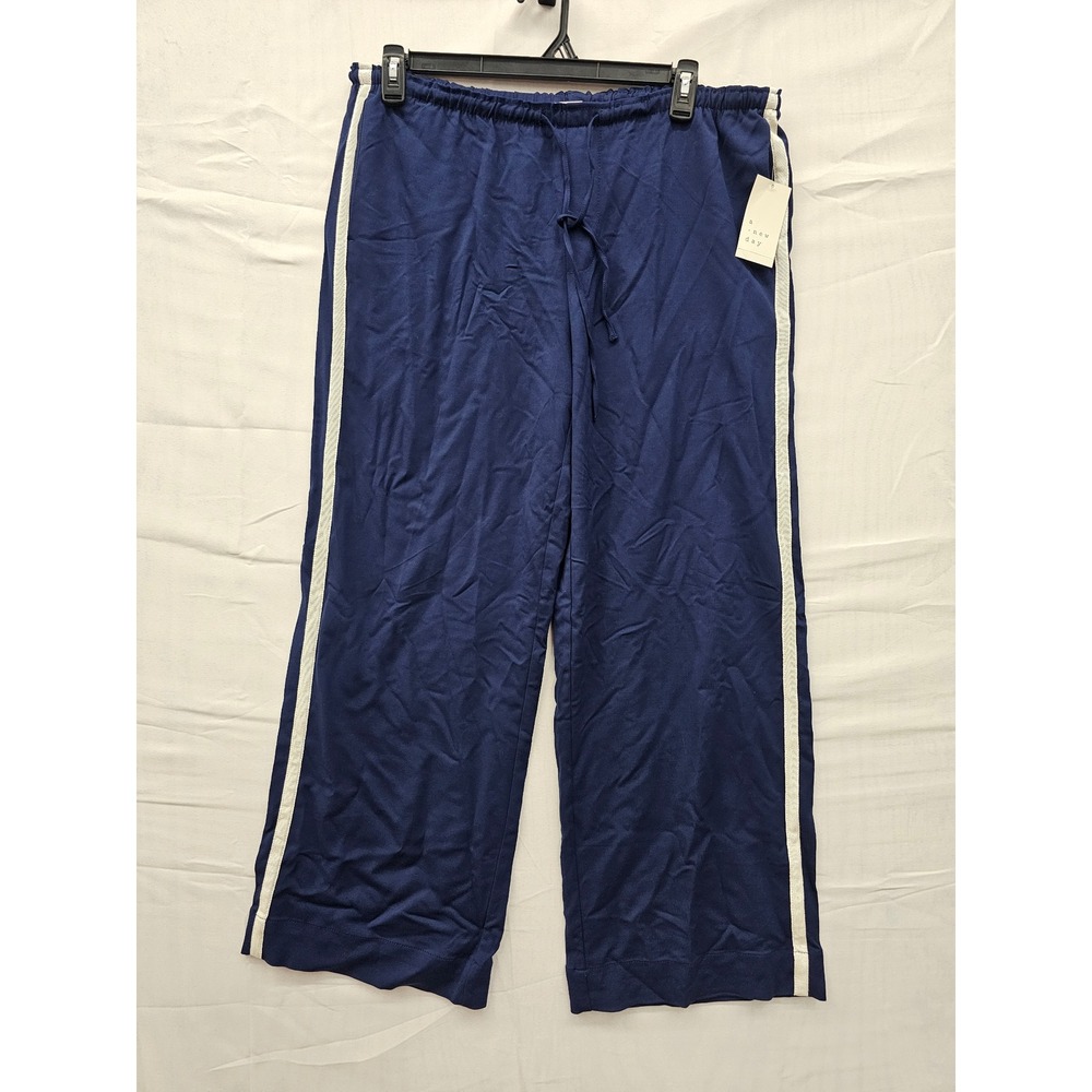 A‎ New Day Womens Wide Leg Track Pants Navy Poly Blend Casual Size Large